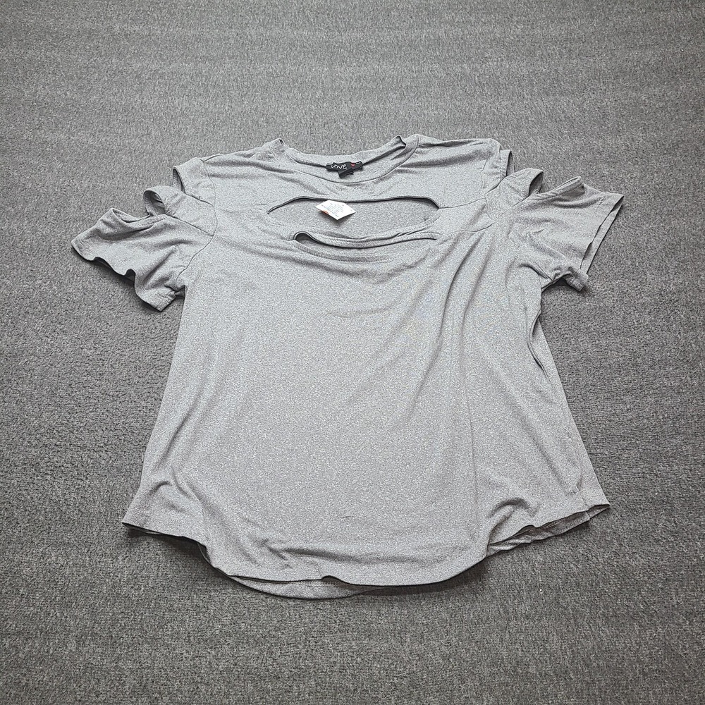 Love Shirt Womens 2XL Gray Cutout Ruffle Sleeve Stretch Casual Top‎ Plus Size